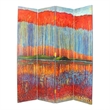 Wooden 4 Panel Room Divider with Forest Theme  Multicolor