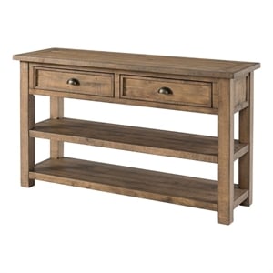 coastal style rectangular wooden console table with 2 drawers  brown