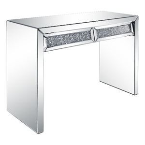 console table with two storage drawers and faux diamond inlay  silver