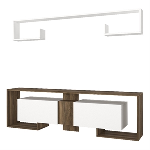 71 inch wooden tv console center 2 piece set wall mounted floating shelf white