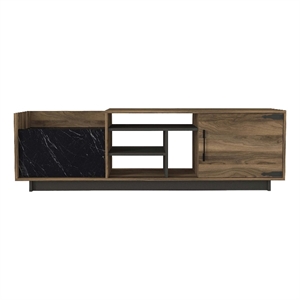 71 inch modern wooden tv console cabinet 2 doors 4 open compartments walnut