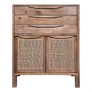 cottage style 40 inch mango wood dresser storage cabinet panels doors brown