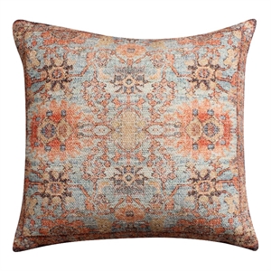 18 x 18 Handwoven Cotton Accent Pillow with Floral Print  Orange and Brown