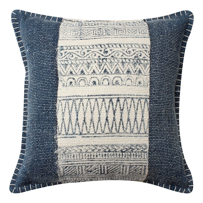 18x18 Square Handwoven Accent Throw Pillow-Polycotton-Set of 2-White-Blue