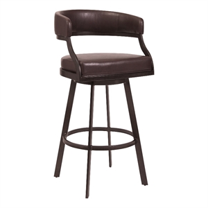 ava 30 inch swivel bar stool chair curved faux leather auburn brown
