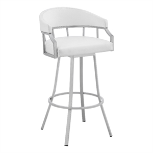 Mayla 26 Inch Swivel Counter Stool Silver Flared Legs White Faux Leather