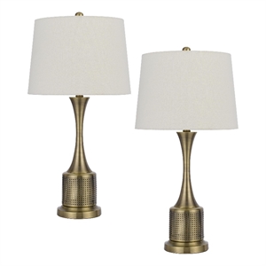 28 inch modern table lamp hardback fabric shade set of 2 antique brass