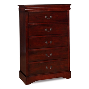 liam 48 inch 5 drawer wood tall dresser chest molded trim cherry brown