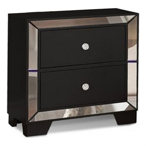 eli 23 inch deluxe 2 drawer nightstand mirrored trim wood frame black