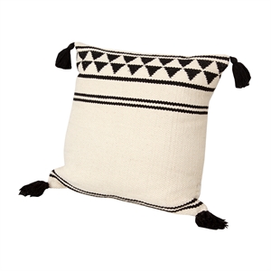 18 x 18 square cotton throw pillow with striped pattern and tassels -black