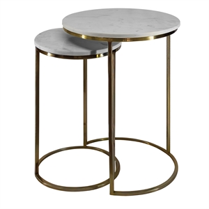 21 18 inchstyle round marble top nesting end table set of 2  frame white- brass