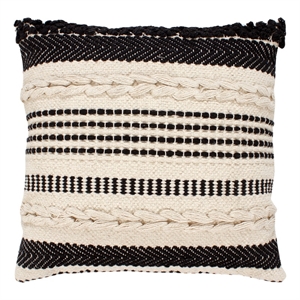 18 x 18 Square Cotton Decor Accent Throw Pillow Design Embroidery Cream- Black