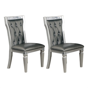 neil 24 inch modern dining side chair vegan faux leather set of 2 silver