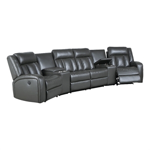 max 5 piece modern manual recliner sectional set gray vegan faux leather