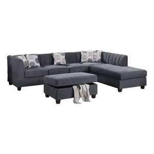 eli 3 piece sectional sofa set chenille fabric channel stitching gray
