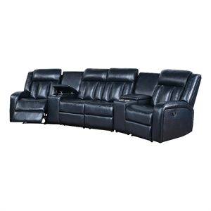 max 5 piece manual recliner sectional set vegan faux leather navy blue