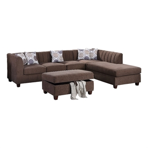 eli 3 piece sectional sofa set chenille fabric channel stitching brown