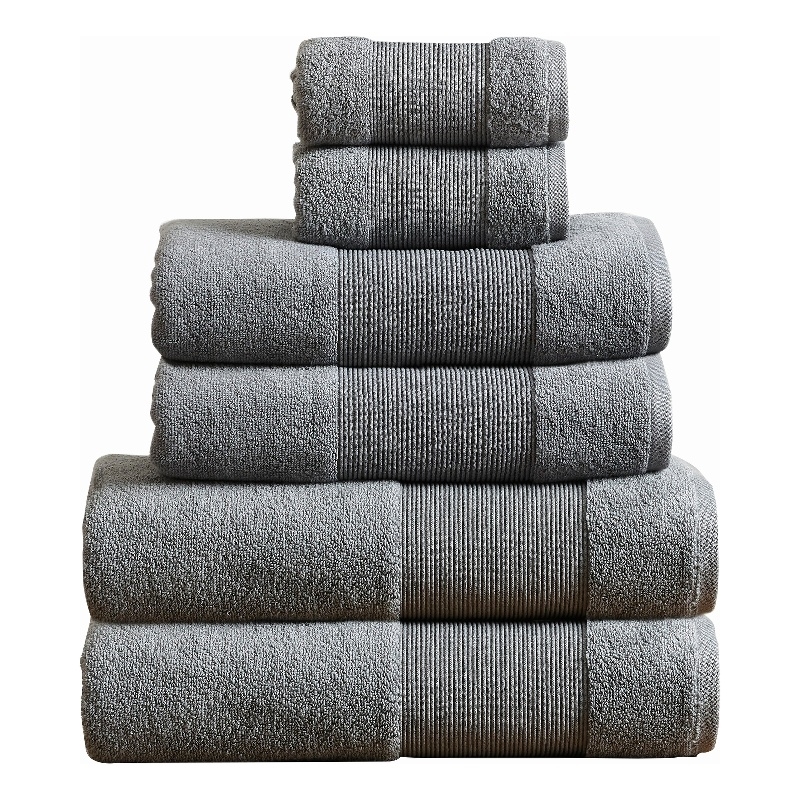 Indy Modern 6 Piece Cotton Towel Set Softly Textured Design Dark Gray