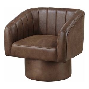 kate 30 inch accent chair 360 swivel seat vegan faux leather dark brown