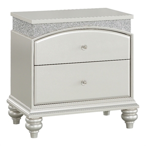 modern style 2 drawer wooden nightstand with rhinestone inlays silver