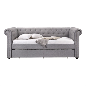 chesterfield twin size daybed with attached trundle and nailhead trimsgray