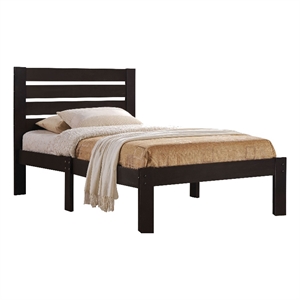 contemporary style wooden full size bed with slatted headboard brown