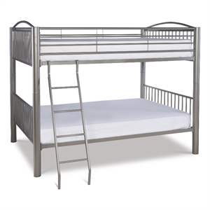 metal full over full bunk bed with attached ladder silver