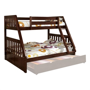 mission style twin over full size bed with attached ladder walnut brown