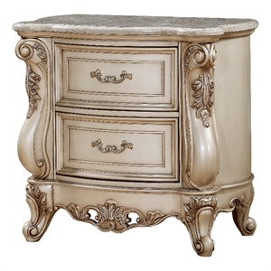 2 drawer nightstand with raised scrolled floral moulding white