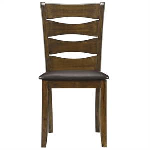 transitional ladder back side chair with leatherette seat set of 2 brown