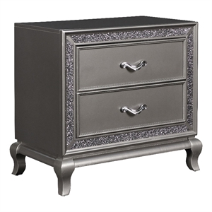 wooden nightstand with faux crystal accents and 2 drawers gray