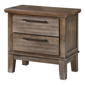 wooden nightstand with chamfered legs and 2 spacious drawers light brown
