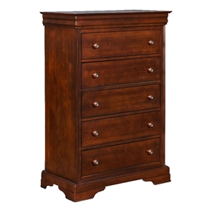 wooden lift top chest with 5 drawers and bracket cherry brown