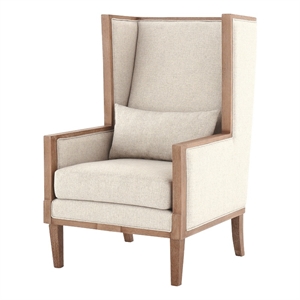 wooden frame accent chair with high wingback and track armsbeige and brown