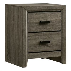24 inch 2 drawer wooden nightstand with finger pulls brown