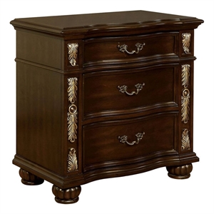 3 drawer wooden nightstand with decorative accent and usb plugin brown