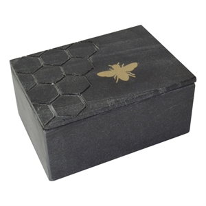 rectangular marble box with bee accent and hexagonal patten black