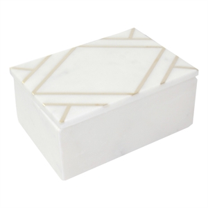 rectangular marble box with geometric design accent white