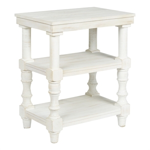 wooden accent table with 2 shelves and 2 usb ports antique white