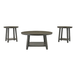 3 piece occasional table set with open bottom shelf antique gray