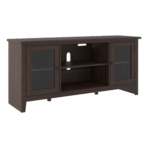 60 inches wooden tv stand with 2 glass panel doors brown