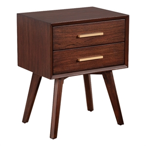 25 inch 2 drawer wooden nightstand with bar pulls brown