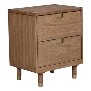25 inch 2 drawer wooden nightstand with cutout pulls brown