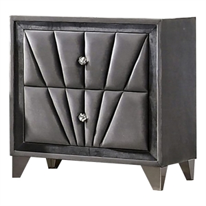 2 drawer fabric frame nightstand with tufted accent gray