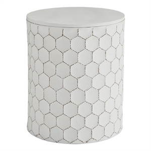round shaped metal accent stool with honeycomb pattern white