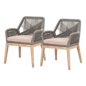 arm chair with woven rope back set of 2 gray and brown