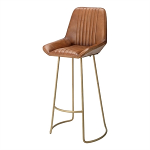 bar stool with leatherette and metal sled base brown and brass