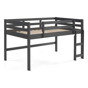 twin loft bed with wooden frame and reversible ladder gray