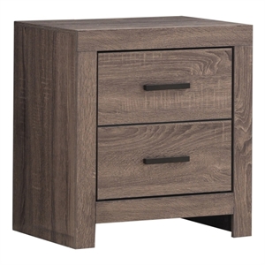 2 drawer nightstand with metal bar pulls brown