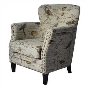 contemporary style accent chair with flamingo and scripted pattern cream